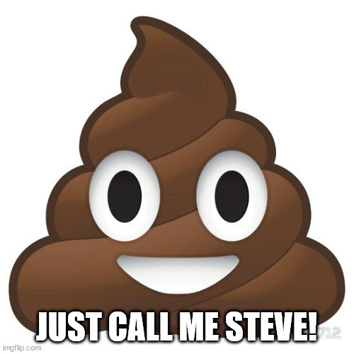 poop | JUST CALL ME STEVE! | image tagged in poop | made w/ Imgflip meme maker