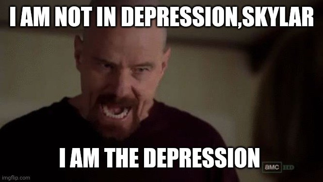 You better not mess with me, Skylar | I AM NOT IN DEPRESSION,SKYLAR; I AM THE DEPRESSION | image tagged in i am the danger,breaking bad,walter white,johnny depp | made w/ Imgflip meme maker
