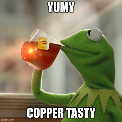 copper:<) | YUMY; COPPER TASTY | image tagged in memes,but that's none of my business,kermit the frog | made w/ Imgflip meme maker