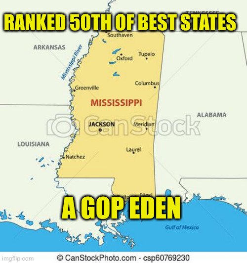 More magas should move there. Come for the politics, stay for the open sewers | RANKED 50TH OF BEST STATES; A GOP EDEN | image tagged in mississippi | made w/ Imgflip meme maker