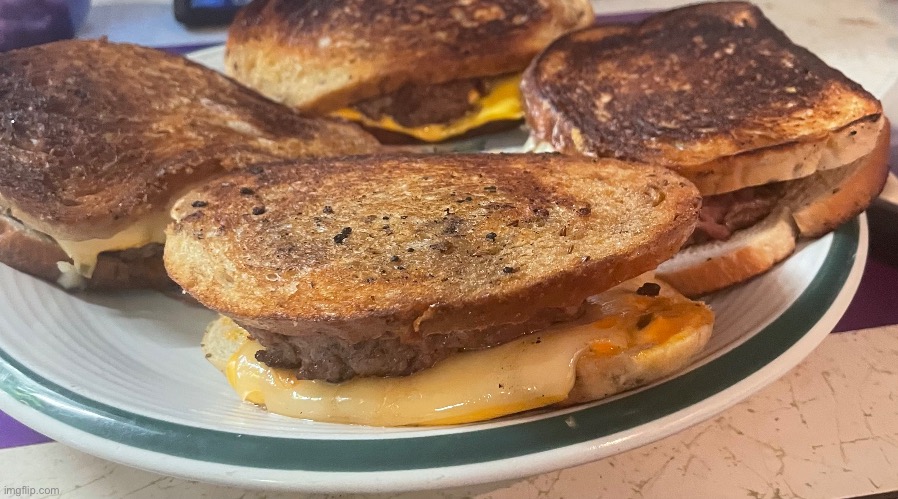 My 2nd attempt at making patty melts | image tagged in patty melts,cooking | made w/ Imgflip meme maker