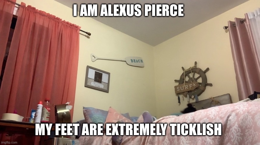 Alexus socks | I AM ALEXUS PIERCE; MY FEET ARE EXTREMELY TICKLISH | image tagged in alexus,socks | made w/ Imgflip meme maker