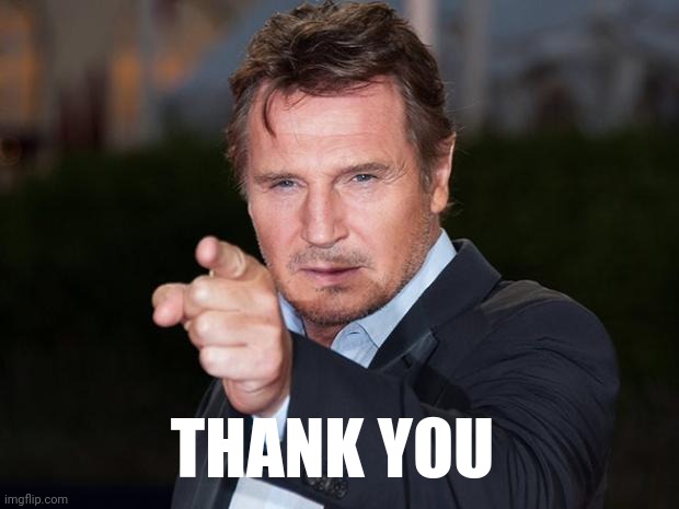 Liam neeson point | THANK YOU | image tagged in liam neeson point | made w/ Imgflip meme maker