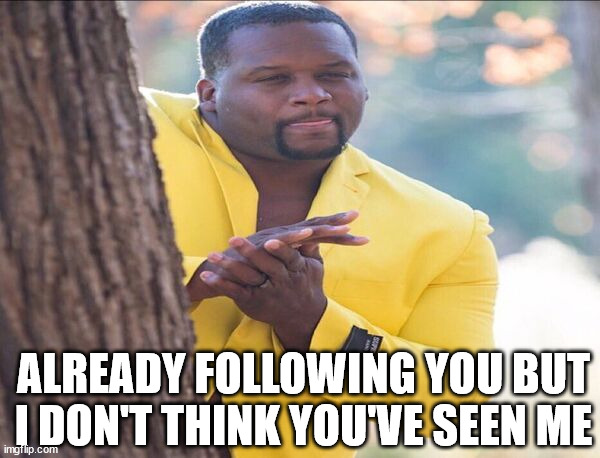 Yellow jacket | ALREADY FOLLOWING YOU BUT I DON'T THINK YOU'VE SEEN ME | image tagged in yellow jacket | made w/ Imgflip meme maker