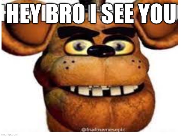 Try making this amazing thing that %99 of the Fnaf stream like to the front of the first page and all hail froddy | HEY BRO I SEE YOU | image tagged in fnaf | made w/ Imgflip meme maker