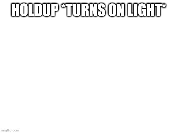 Blank White Template | HOLDUP *TURNS ON LIGHT* | image tagged in blank white template | made w/ Imgflip meme maker