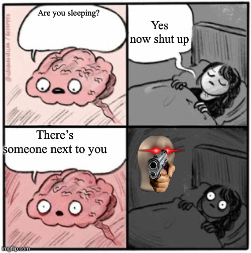 This happened irl | Yes now shut up; Are you sleeping? There’s someone next to you | image tagged in brain before sleep | made w/ Imgflip meme maker