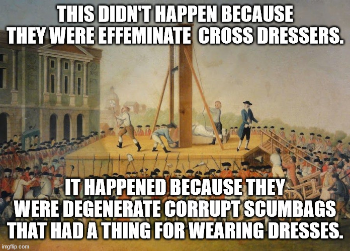 The girly looking royalty were the most corrupt of all. | THIS DIDN'T HAPPEN BECAUSE THEY WERE EFFEMINATE  CROSS DRESSERS. IT HAPPENED BECAUSE THEY WERE DEGENERATE CORRUPT SCUMBAGS THAT HAD A THING FOR WEARING DRESSES. | image tagged in french revolution beheading | made w/ Imgflip meme maker
