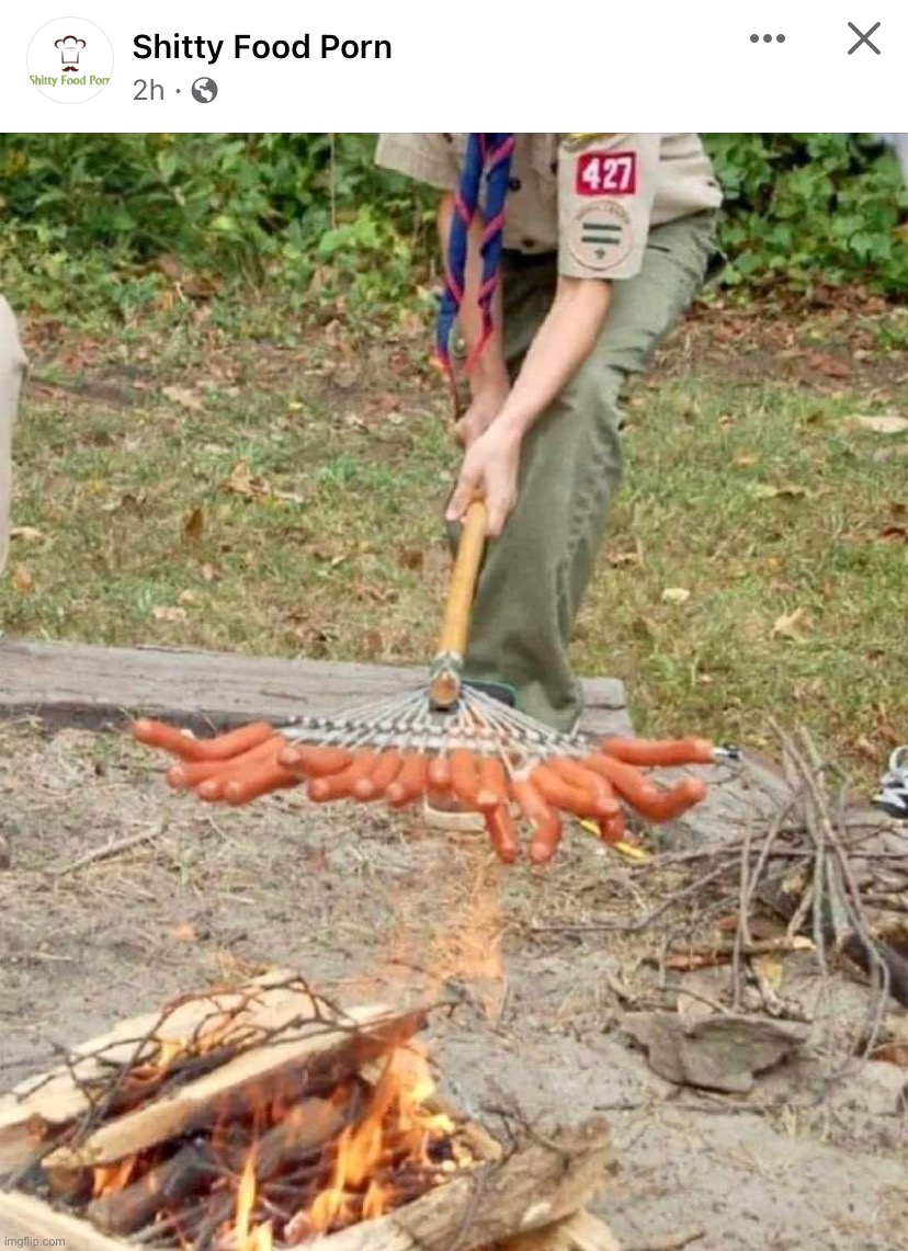 Weenie roast on rake | image tagged in weenie roast on rake | made w/ Imgflip meme maker