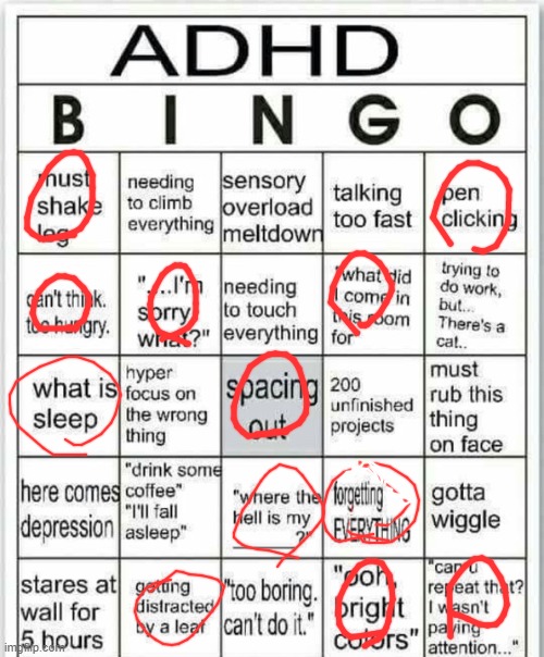dhischrackshen | image tagged in adhd bingo | made w/ Imgflip meme maker
