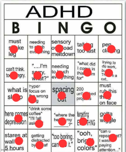 adhd bingo | image tagged in adhd bingo | made w/ Imgflip meme maker