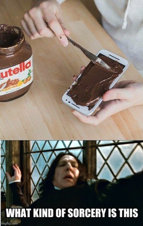Nutella on iphone | image tagged in what kind of sorcery is this,nutella,spread,iphone,cursed image,memes | made w/ Imgflip meme maker