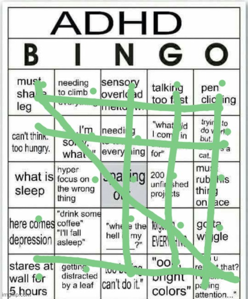 Except i don't have adhd | image tagged in adhd bingo | made w/ Imgflip meme maker