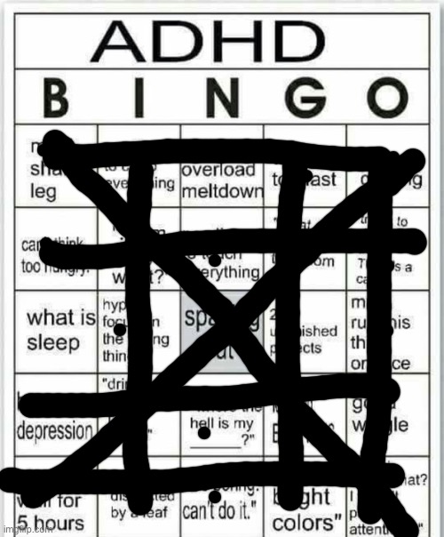 adhd bingo | image tagged in adhd bingo | made w/ Imgflip meme maker