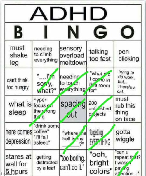 adhd bingo | image tagged in adhd bingo | made w/ Imgflip meme maker