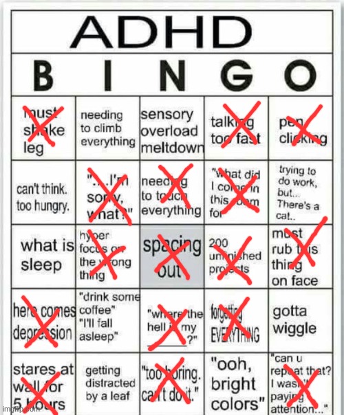 adhd bingo | image tagged in adhd bingo | made w/ Imgflip meme maker