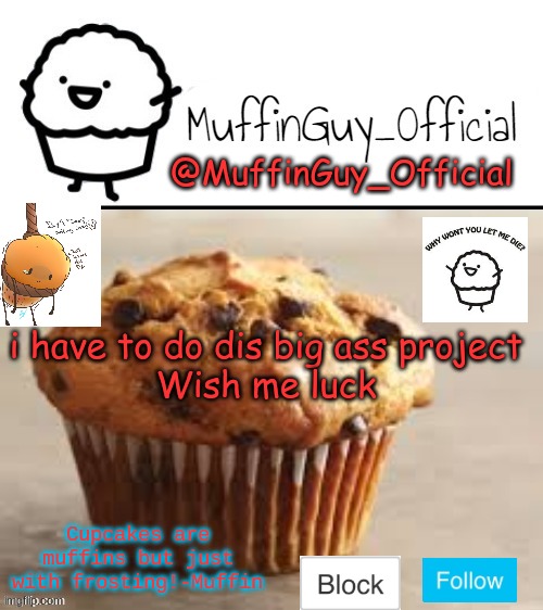 MuffinGuy_Official's Template. | i have to do dis big ass project
Wish me luck | image tagged in muffinguy_official's template | made w/ Imgflip meme maker