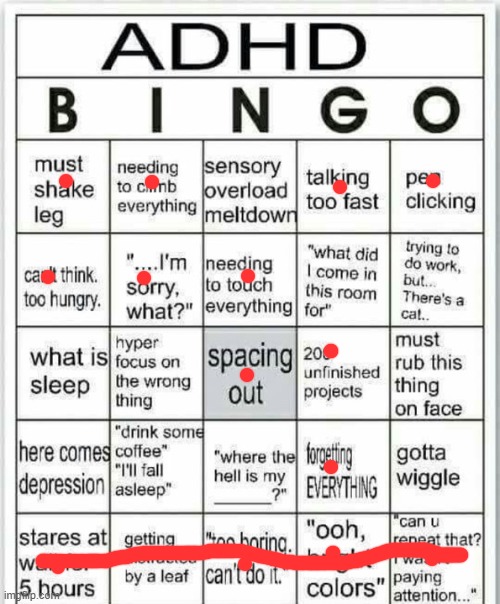 i don't have adhd | image tagged in adhd bingo | made w/ Imgflip meme maker