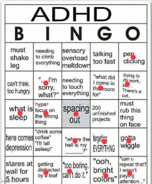 Screw it, I'm bored, so might as well ¯\_ (ツ)_/¯ | image tagged in adhd bingo | made w/ Imgflip meme maker