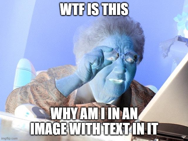 4TH WALL BREAKS | WTF IS THIS; WHY AM I IN AN IMAGE WITH TEXT IN IT | image tagged in memes,grandma finds the internet | made w/ Imgflip meme maker