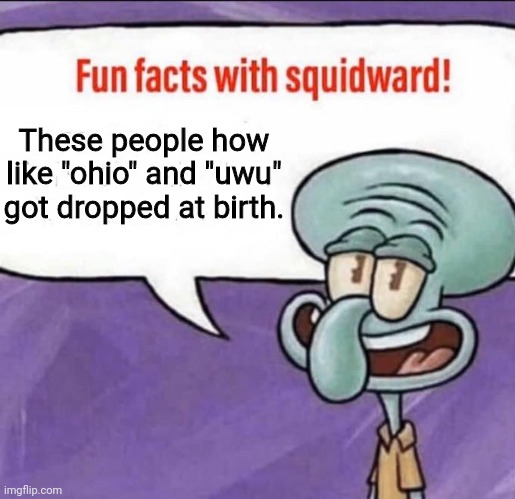 Fun Facts with Squidward | These people how like "ohio" and "uwu" got dropped at birth. | image tagged in fun facts with squidward | made w/ Imgflip meme maker