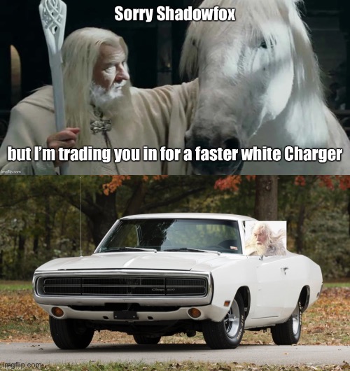 Lord of the Road | image tagged in gandalf,shadowfox,charger | made w/ Imgflip meme maker