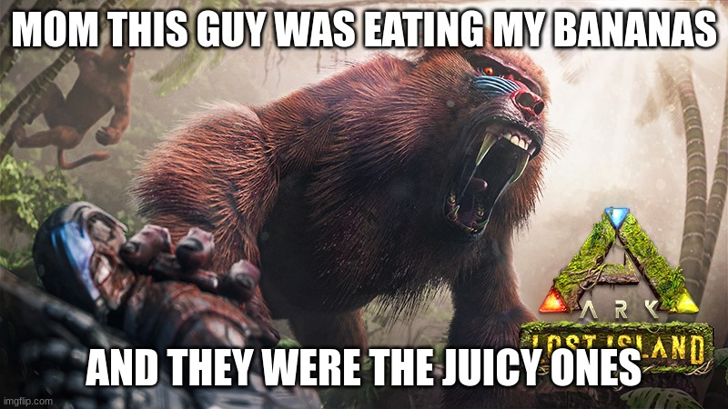 monki | MOM THIS GUY WAS EATING MY BANANAS; AND THEY WERE THE JUICY ONES | image tagged in funny | made w/ Imgflip meme maker