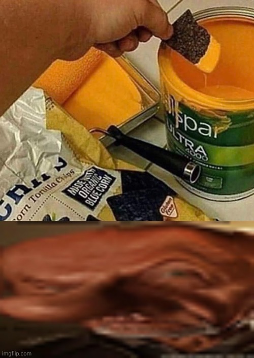 Cursed nachos and dip | image tagged in finger dingle eyebrow raise,nachos,dip,cursed image,paint,memes | made w/ Imgflip meme maker