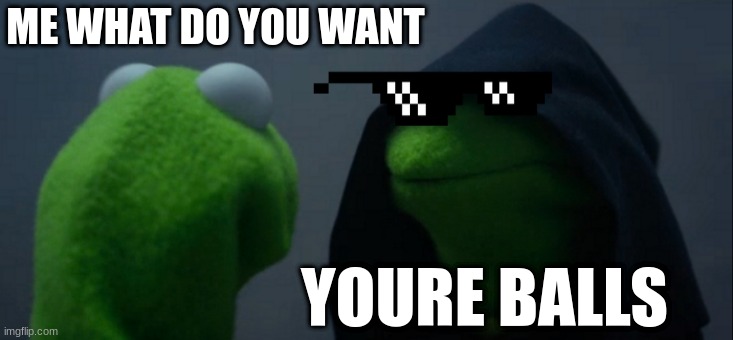 Evil Kermit | ME WHAT DO YOU WANT; YOURE BALLS | image tagged in memes,evil kermit | made w/ Imgflip meme maker