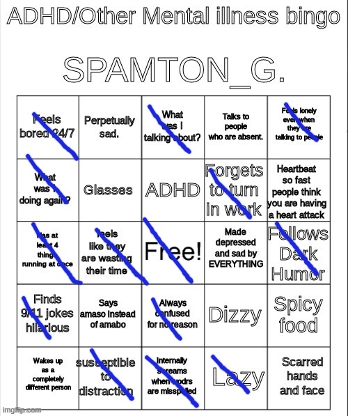 Used this as a checklist and I couldn't get a bingo. | image tagged in mental illness,crazy people,imgflip,imgflip users | made w/ Imgflip meme maker