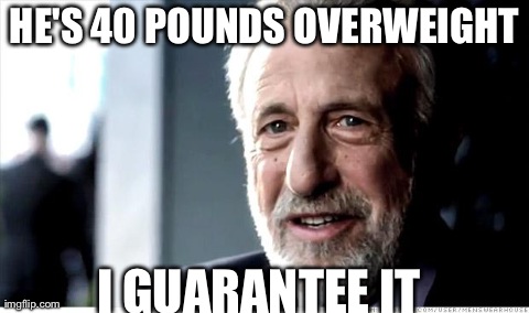 I Guarantee It Meme | HE'S 40 POUNDS OVERWEIGHT I GUARANTEE IT | image tagged in i guarantee it | made w/ Imgflip meme maker