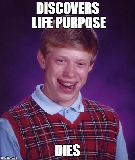 Bad Luck Brian Meme | DISCOVERS LIFE PURPOSE DIES | image tagged in memes,bad luck brian | made w/ Imgflip meme maker