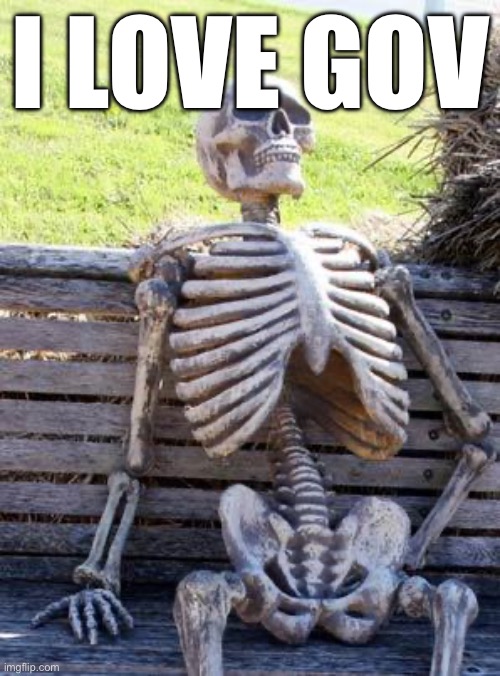 Waiting Skeleton Meme | I LOVE GOV | image tagged in memes,waiting skeleton | made w/ Imgflip meme maker