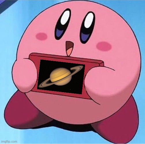 Kirby holding up Saturn Blank Meme Template