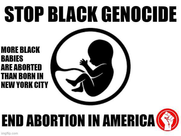 STOP BLACK GENOCIDE | STOP BLACK GENOCIDE; MORE BLACK BABIES ARE ABORTED THAN BORN IN NEW YORK CITY; END ABORTION IN AMERICA | made w/ Imgflip meme maker