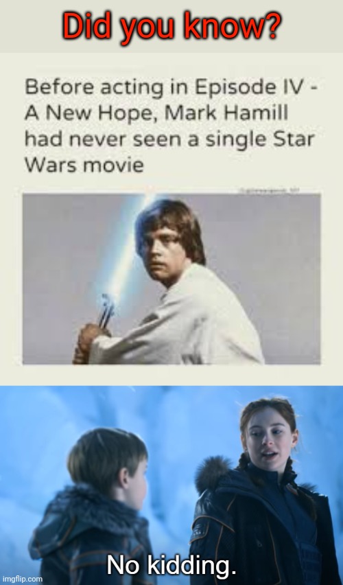 Duh | Did you know? | image tagged in penny robinson no kidding,luke skywalker,mark hamill | made w/ Imgflip meme maker