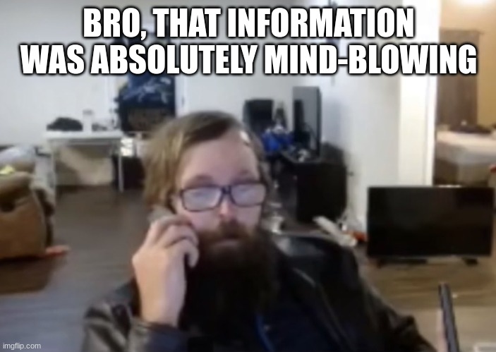 US Army Veteran Ronnie McNutt | BRO, THAT INFORMATION WAS ABSOLUTELY MIND-BLOWING | image tagged in us army veteran ronnie mcnutt | made w/ Imgflip meme maker