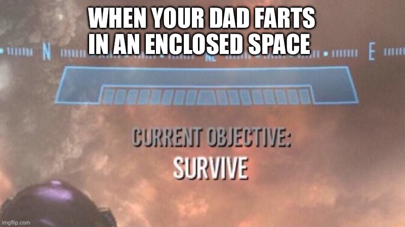 ? | WHEN YOUR DAD FARTS IN AN ENCLOSED SPACE | image tagged in current objective survive | made w/ Imgflip meme maker