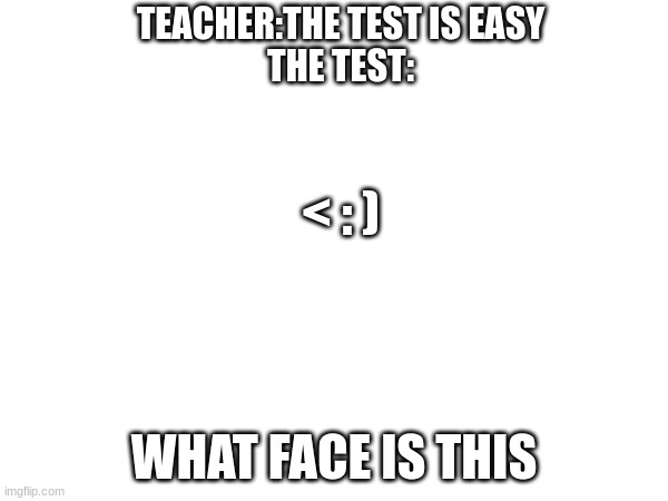 WHHHHHHHHHHHHHYYYYYYYYYYYYYYYYYYY | TEACHER:THE TEST IS EASY
THE TEST:; < : ); WHAT FACE IS THIS | image tagged in school | made w/ Imgflip meme maker