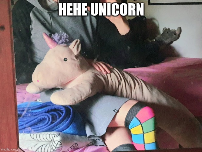 this was from a while back and I had a different bed | HEHE UNICORN | made w/ Imgflip meme maker