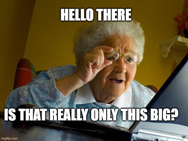 Grandma Finds The Internet | HELLO THERE; IS THAT REALLY ONLY THIS BIG? | image tagged in memes,grandma finds the internet | made w/ Imgflip meme maker