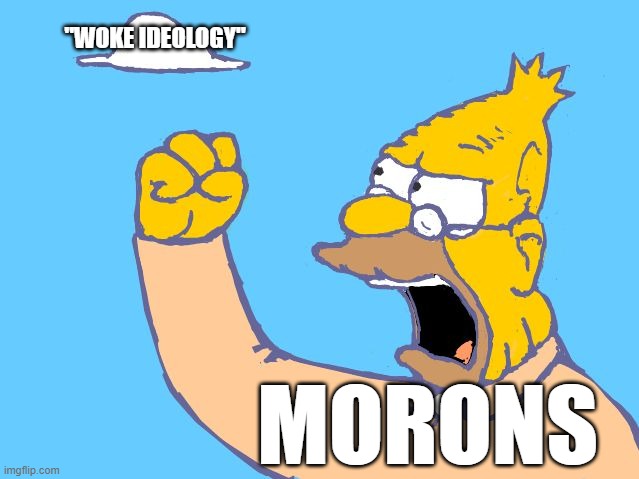 "Woke ideology" is just what morons think liberals think. | "WOKE IDEOLOGY"; MORONS | image tagged in old man yells at cloud,woke,conservative logic,thinking,morons,liberalism | made w/ Imgflip meme maker