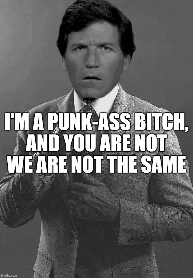 P A B | I'M A PUNK-ASS BITCH,
AND YOU ARE NOT
WE ARE NOT THE SAME | image tagged in confused tucker carlson,dude wtf,punk,ass,bitch,we are not the same | made w/ Imgflip meme maker