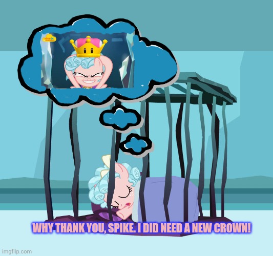 Dreaming | WHY THANK YOU, SPIKE. I DID NEED A NEW CROWN! | image tagged in cozy glow,in,prison,mlp | made w/ Imgflip meme maker