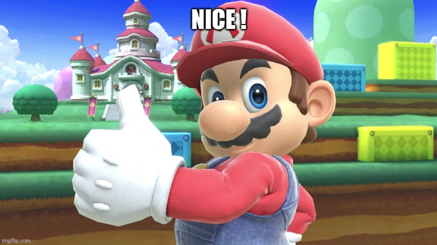 Mario thumbs up | NICE ! | image tagged in mario thumbs up | made w/ Imgflip meme maker