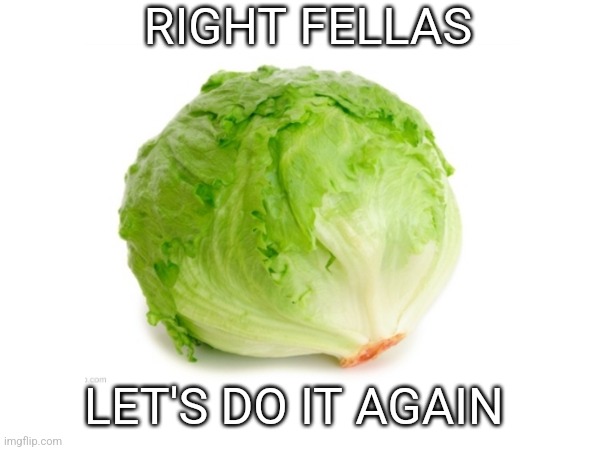 Time to cause PTSD | RIGHT FELLAS; LET'S DO IT AGAIN | image tagged in lettuce | made w/ Imgflip meme maker