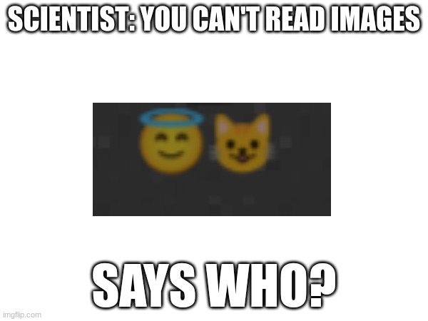 Image reading | SCIENTIST: YOU CAN'T READ IMAGES; SAYS WHO? | image tagged in images,scientist | made w/ Imgflip meme maker