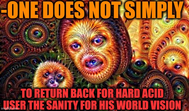 -Jungles instead of the ordinary kitchen. | -ONE DOES NOT SIMPLY; TO RETURN BACK FOR HARD ACID USER THE SANITY FOR HIS WORLD VISION | image tagged in one does not simply do drugs,acid kicks in morpheus,tax returns,sanity,back in my day,don't do drugs | made w/ Imgflip meme maker