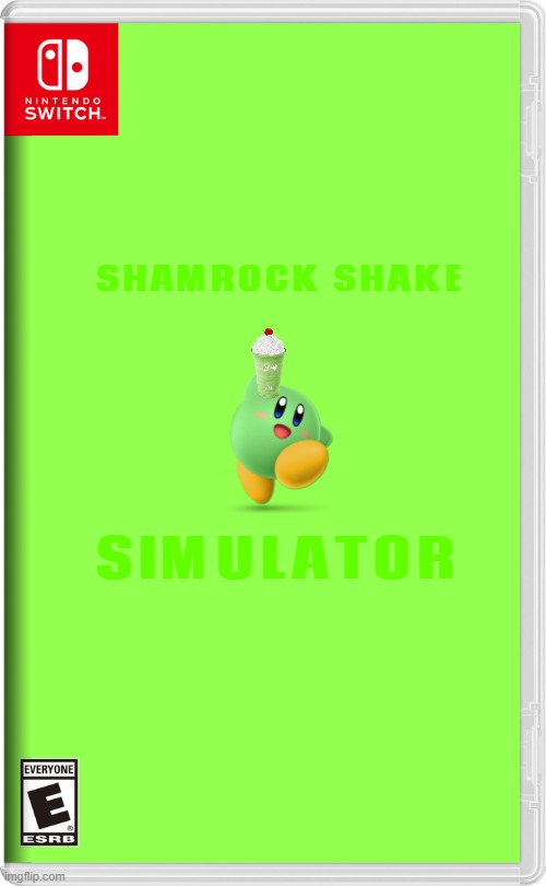 if nintendo made st patrick's day related games volume 10 | SHAMROCK SHAKE; SIMULATOR | image tagged in nintendo switch,st patrick's day,kirby,shamrock shake,fake | made w/ Imgflip meme maker