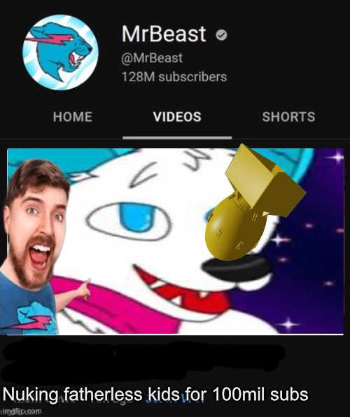 MrBeast thumbnail template | Nuking fatherless kids for 100mil subs | image tagged in mrbeast thumbnail template | made w/ Imgflip meme maker